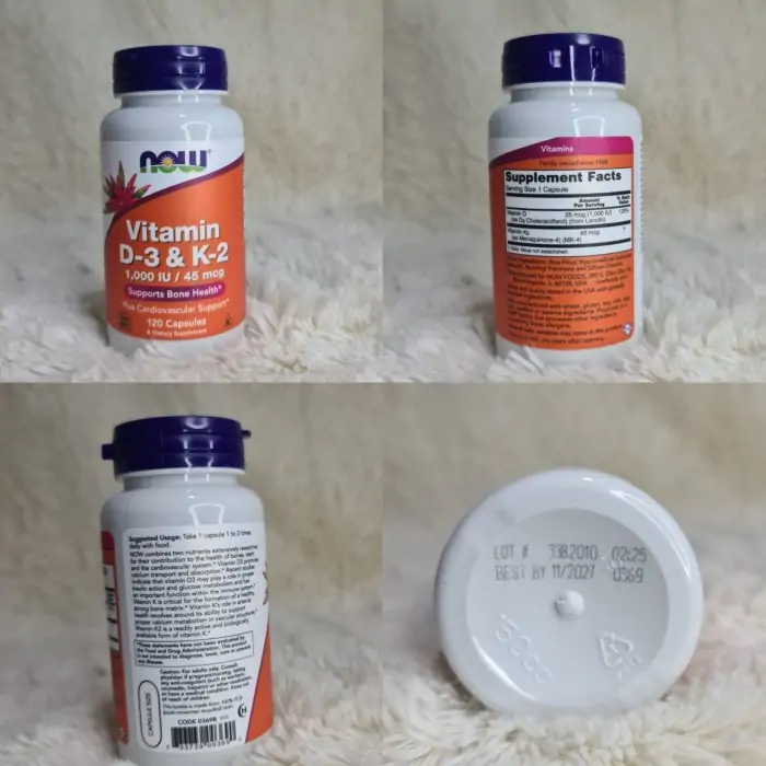 Now Foods Vitamin D-3 & K-2 120Veg Capsules - Image 2