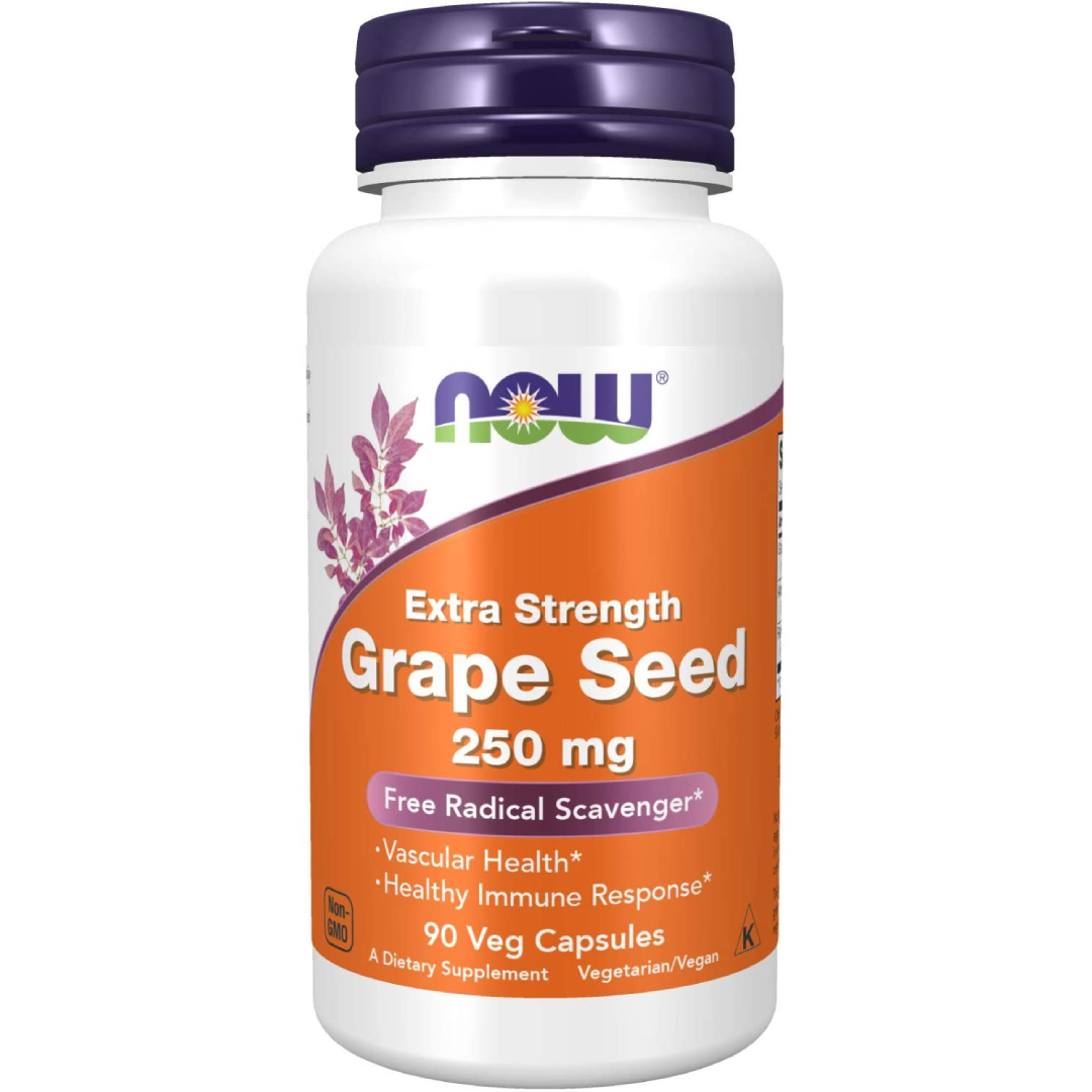 NOW Supplements, Grape Seed Extra Strength 250 mg 90 Veg Capsules