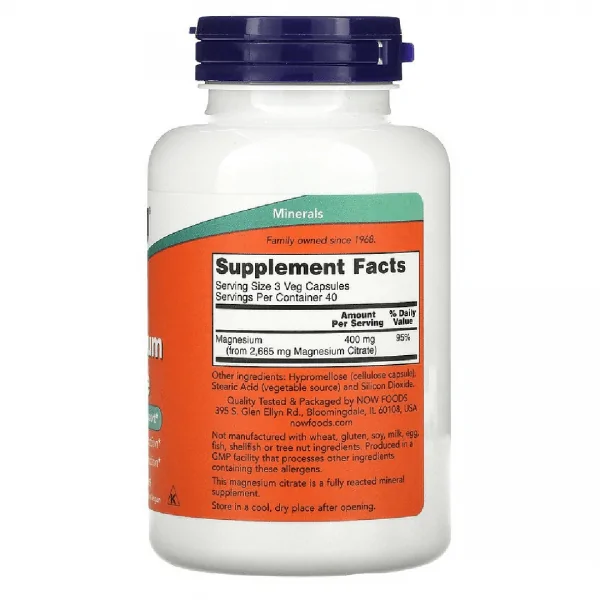 Now Foods, Magnesium Citrate, 120 Veg Capsules - Image 2