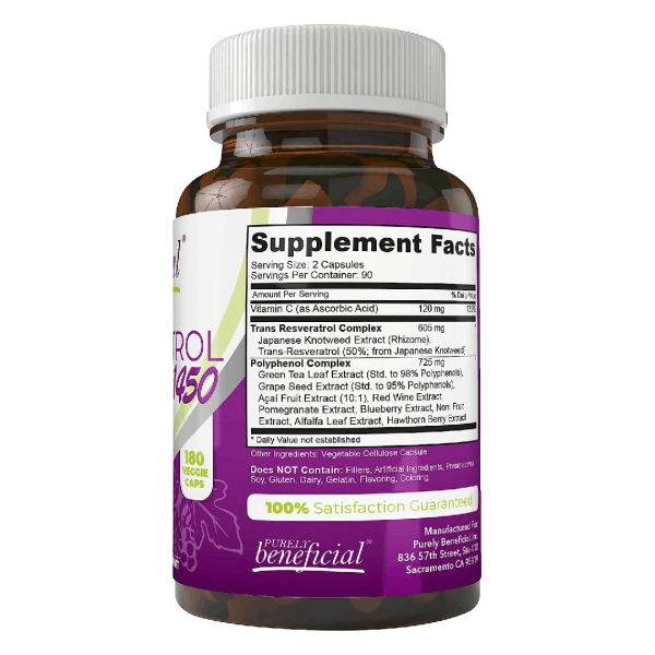 Anti Aging Anti Inflammatory Resveratrol Capsules 1450mg - Natural Antioxidant Supplement For Anti-Aging &amp; Immune Support Tran Resveratrol
