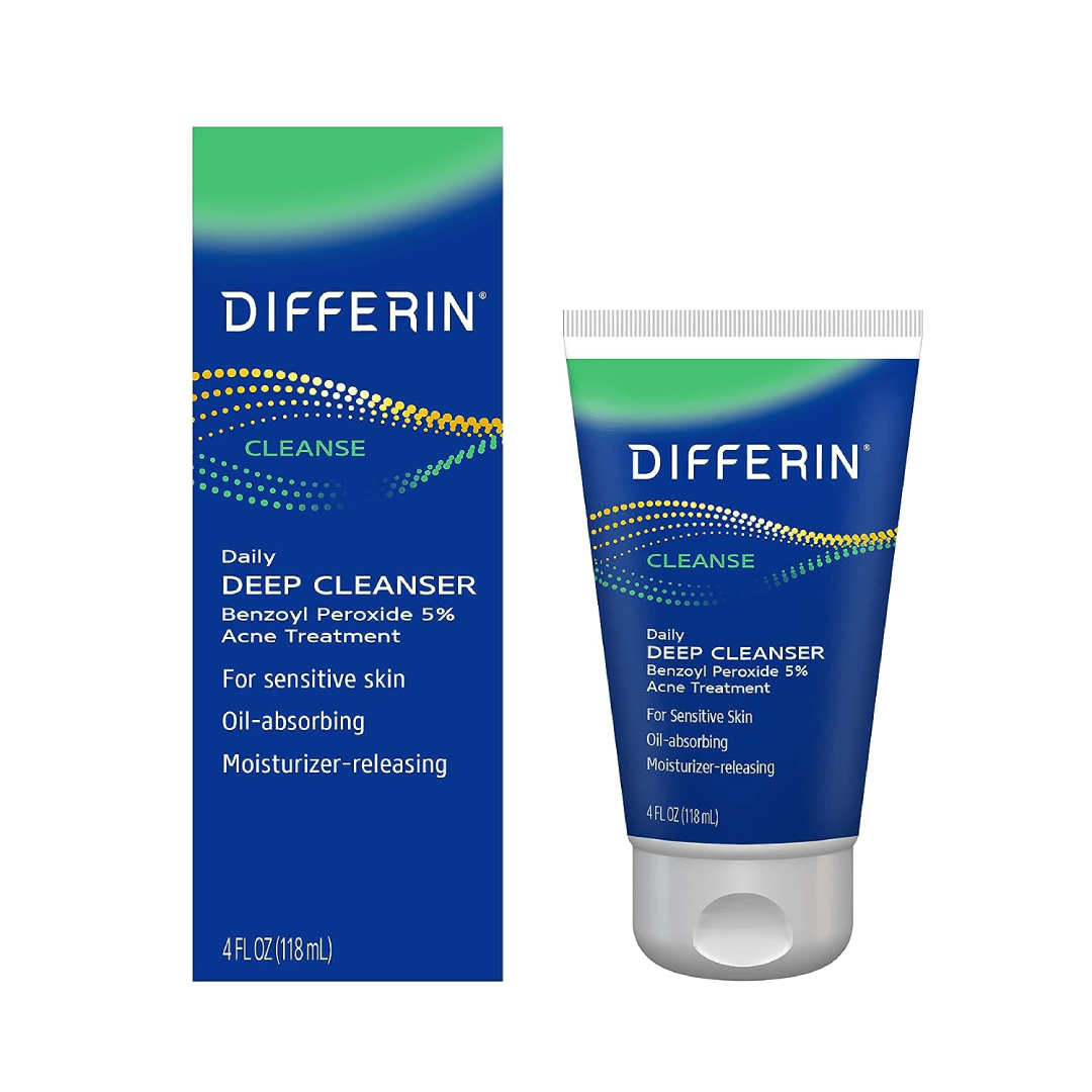 Differin Acne Face Wash with 5% Benzoyl Peroxide, Daily Deep Cleanser by the makers of Differin Gel