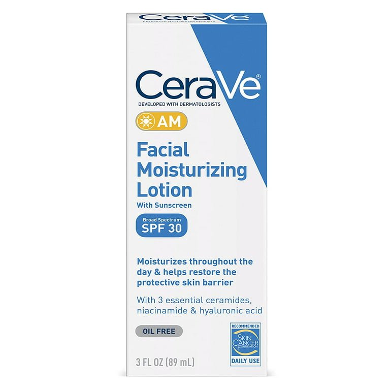 CeraVe AM Facial Moisturizing Lotion SPF 30 Oil-Free Face Moisturizer with Sunscreen Non Comedogenic 3 Ounce