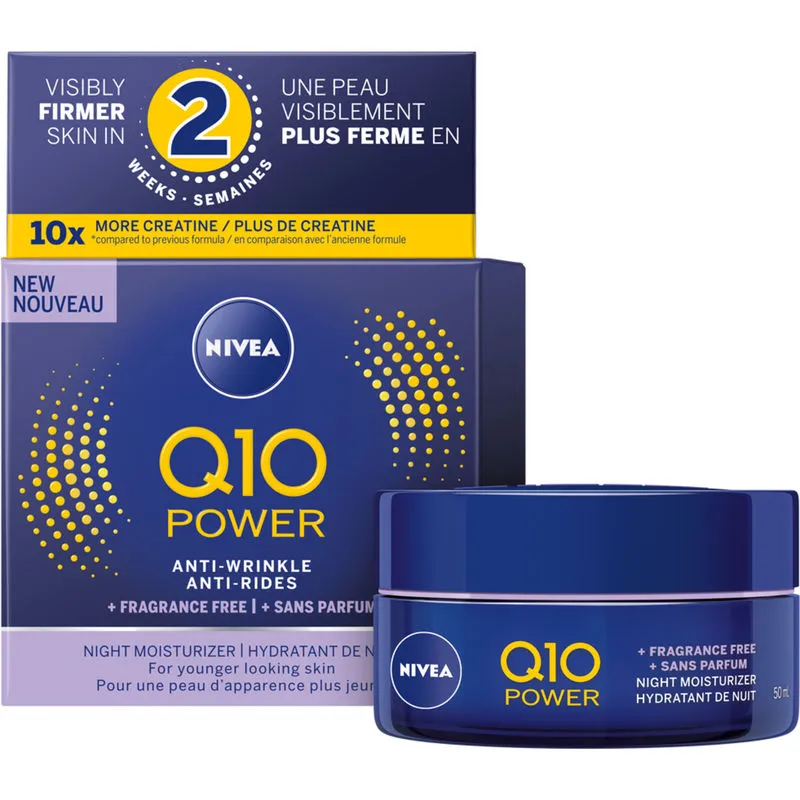 NIVEA Q10 Power Anti-Wrinkle + Fragrance-Free Night Moisturizer For Sensitive Skin