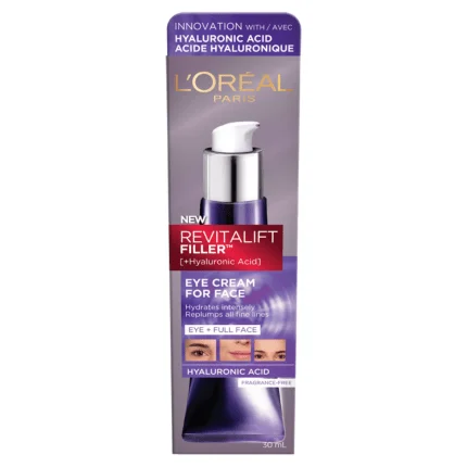 (Discounted Product) L'Oreal Paris Revitalift Filler Eye Cream for Face Moisturizer with Hyaluronic Acid, Fragrance-Free, Alcohol-Free 30ml