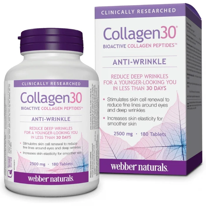 Webber Naturals Collagen30 Anti-Wrinkle | 2,500 mg of Bioactive Collagen Peptides | 180 Tablets - Image 1