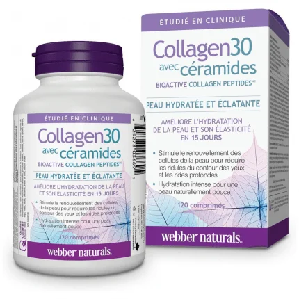 Webber Naturals Collagen30 with Ceramides | Bioactive Collagen Peptides | 120 Tablets