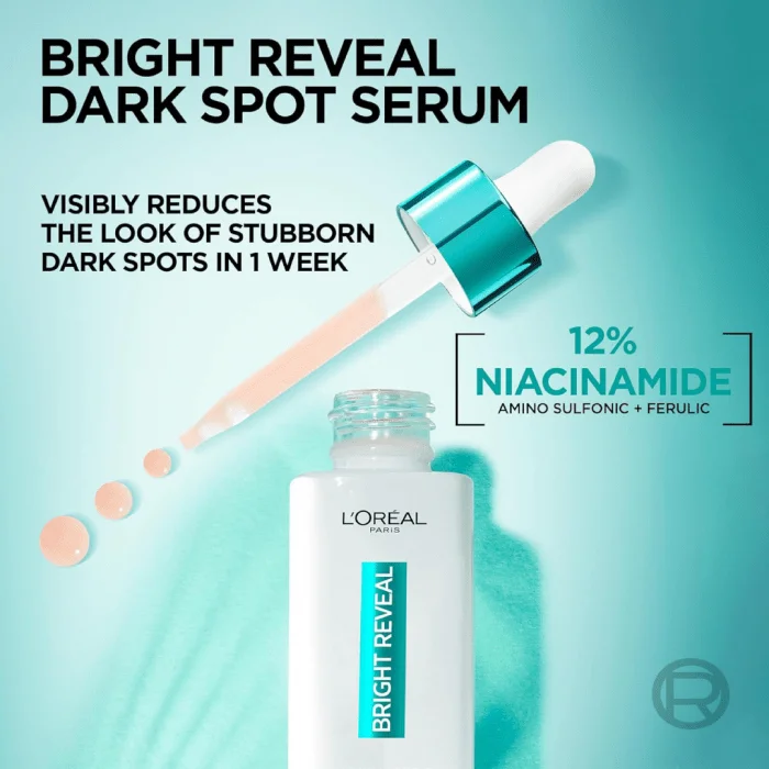 L'Oréal Paris Bright Reveal Dark Spot Face Serum | 12% Niacinamide + Ferulic + Amino Sulfonic Acids | 30mL - Image 6