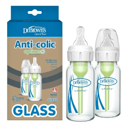 Dr. Brown’s Natural Flow Anti-Colic Options+ Narrow Glass Baby Bottle (120ml, 4 oz) – 2-Pack