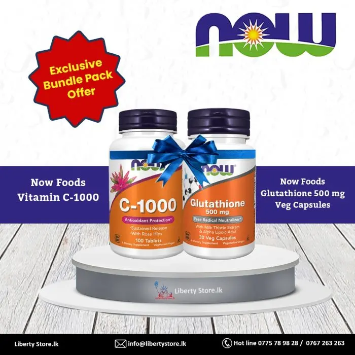 Bundle Pack Now Foods Vitamin C-1000 (100 Tablets) & Now Foods Glutathione 500mg (30 Veg Capsules) - Image 1
