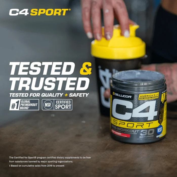 C4 Sport Pre-Workout Powder Blue Raspberry | 135mg Caffeine + Creatine Monohydrate | Informed Choice Certified | Sugar-Free | 30 Servings - Image 5