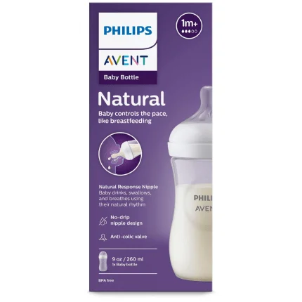 Philips AVENT Natural Baby Bottle with Natural Response Nipple, 9oz, 260ml 1pk (Clear)