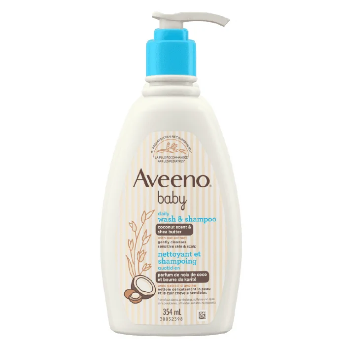 Aveeno Baby Daily Wash & Shampoo with Coconut Scent & Shea Butter 354ml - Image 1