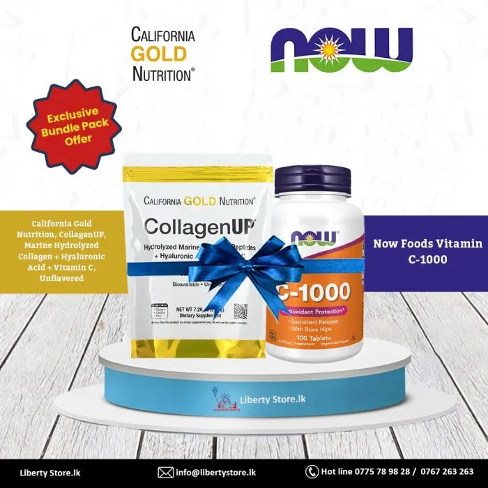 Bundle Pack Now Foods Vitamin C-1000 & California Gold Nutrition Hydrolyzed Marine Collagen Peptides