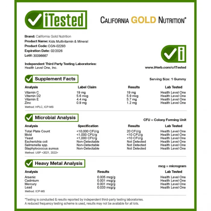 California Gold Nutrition, Multivitamin & Mineral For Children, No Gelatin, Natural Raspberry, 60 Vegetarian Gummies