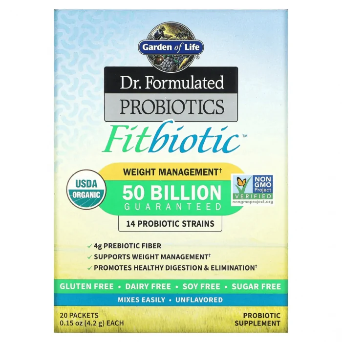 Garden of Life, Dr. Formulated Probiotics Fitbiotic, Unflavored, 20 Packets, 0.15 oz