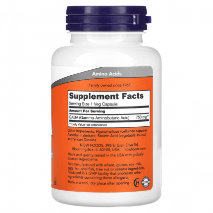 NOW Foods, GABA, 750 mg, 100 Veg Capsules
