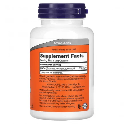 NOW Foods, GABA, 750 mg, 100 Veg Capsules