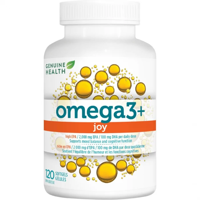 Genuine Health Omega3+ Joy, 120 softgels, 2000mg EPA, 100mg DHA, Supports healthy daily mood balance, Wild-caught, Non-GMO