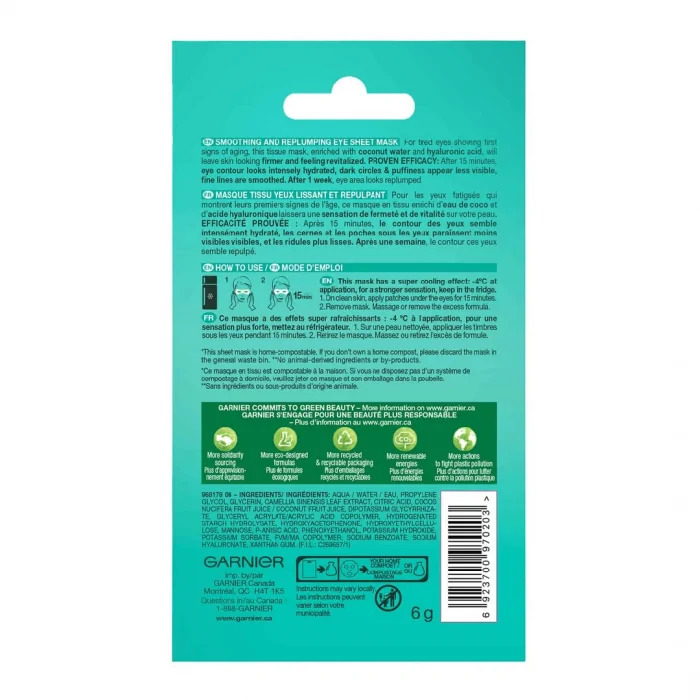 (Discounted Product ) Garnier SkinActive Moisture Bomb Energizing Eye Sheet Mask - Image 2