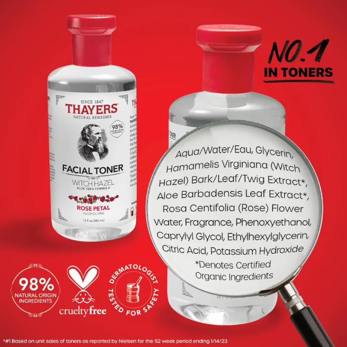 Thayers Alcohol-Free Rose Petal Witch Hazel Facial Toner for Glowing Skin, Soothing, Hydrating, Refreshing Toner for Normal and Combination Skin, 12oz - Image 6