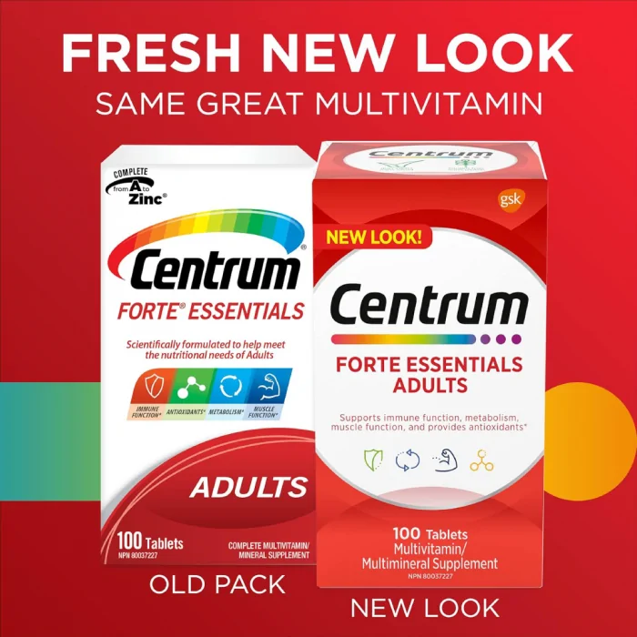 Centrum Forte Essentials, Complete Multivitamin & Mineral Supplement, Adults, 100 Tablets - Image 2