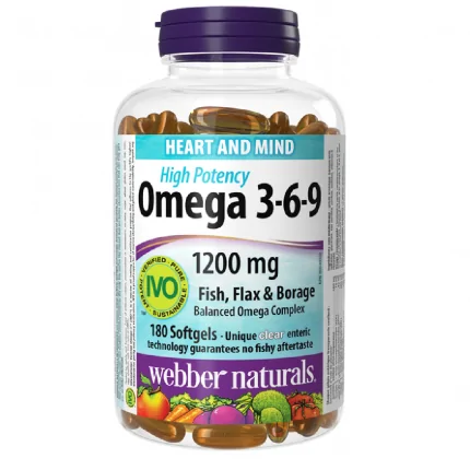 Webber Naturals Omega 3-6-9 High Potency 1200 mg · Fish, Flax & Borage, 180 softgels