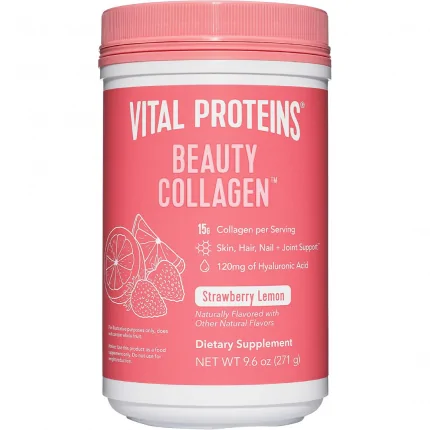 Vital Proteins Beauty Collagen (Strawberry Lemon, Canister) - 120mg of Hyaluronic Acid and 15g of Collagen Per Serving