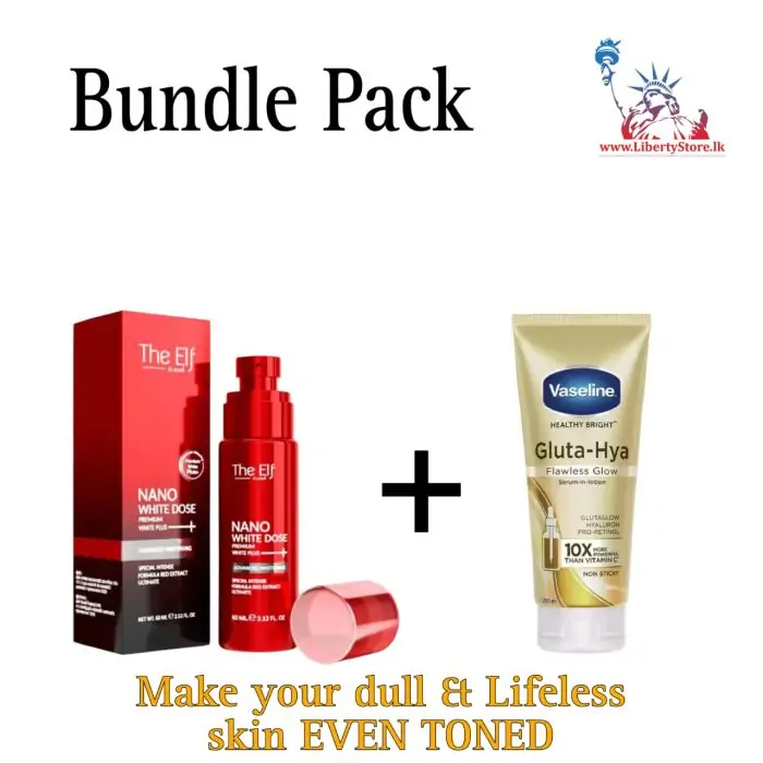 Bundle Pack : Vaseline Gluta-Hya Flawless Glow Serum-In-Lotion – 330ml + The Elf Nano White Dose Premium White Plus Serum – 60ml - Image 1
