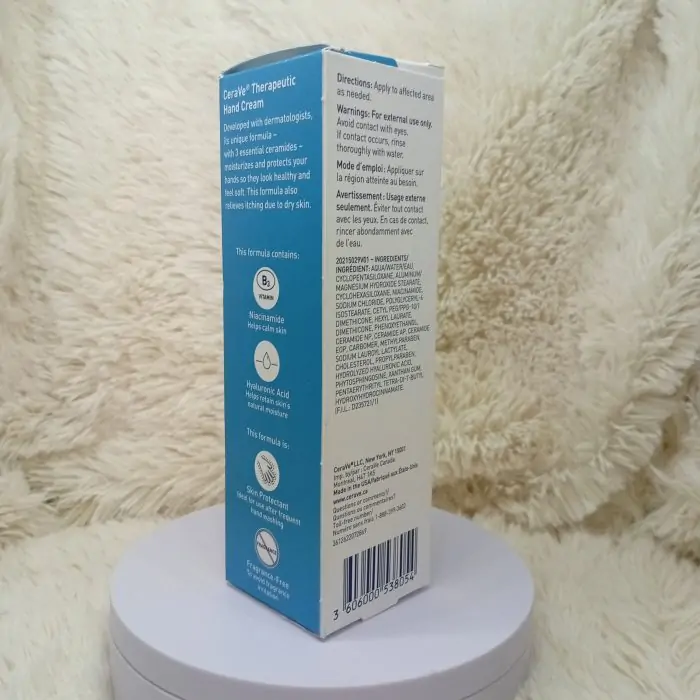 (Discounted Product) CeraVe Therapeutic Hand Cream for Dry Cracked Hands With Hyaluronic Acid and Niacinamide, Fragrance Free 85g - Image 6