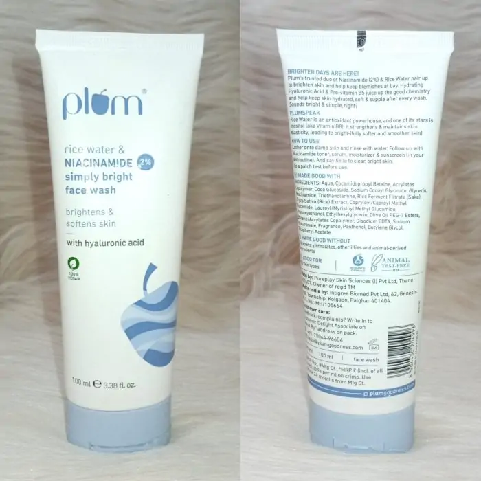 Plum Simply Bright 2% Niacinamide Face Wash with Rice Water 100ml - Image 6