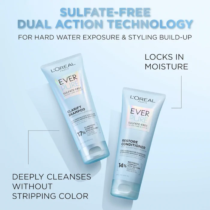 L'Oreal Paris Clarify Sulfate Free Shampoo with Antioxidants, Clarifying Shampoo for Hard Water Exposure and Styling Build-up, EverPure, 6.8 Fl Oz - Image 6