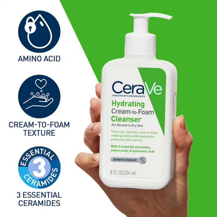 Cerave Hydrating Cream To Foam Cleanser For Normal To Dry Skin 236ml - Image 3