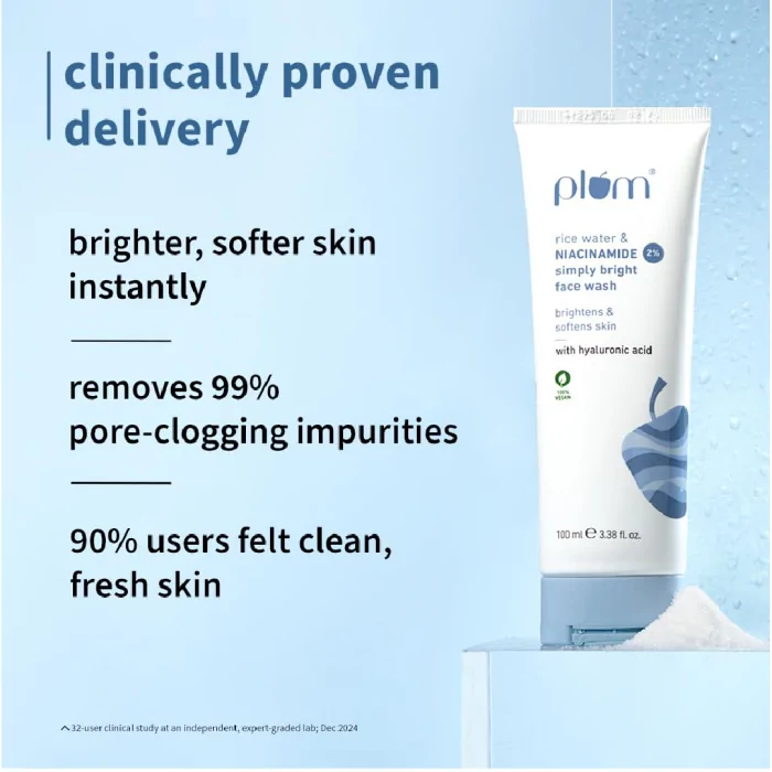 Plum Simply Bright 2% Niacinamide Face Wash with Rice Water 100ml - Image 2