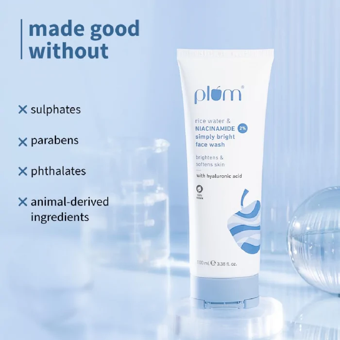Plum Simply Bright 2% Niacinamide Face Wash with Rice Water 100ml - Image 3