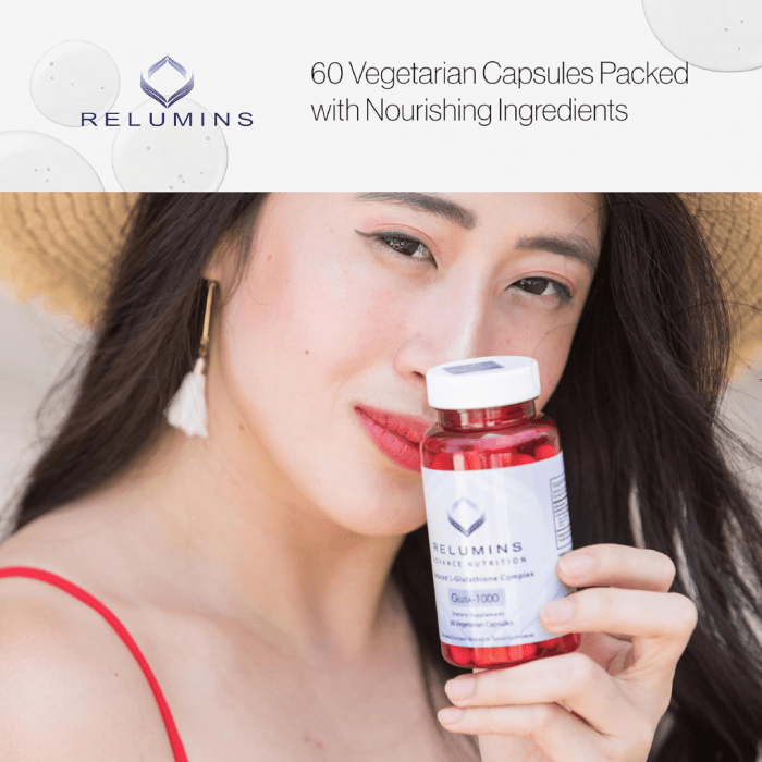 Relumins L Glutathione Supplement Complex - Reduced Glutathione 1000mg with Alpha Lipoic Acid & Rose HIPS , 60 Caps - Image 3