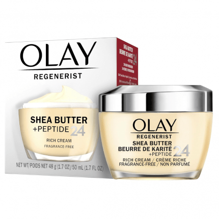 Olay Regenerist Shea Butter + Peptide 24 Rich Cream Face Moisturizer, Fragrance Free, 50ml