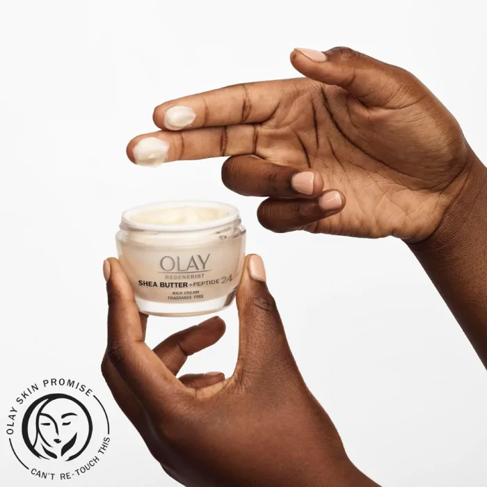 Olay Regenerist Shea Butter + Peptide 24 Rich Cream Face Moisturizer, Fragrance Free, 50ml - Image 3