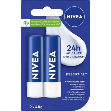 NIVEA Lip Care Essential, (2 X 4.8g) | Made with Jojoba Oil & Shea Butter, 24H Hydration, Transparent