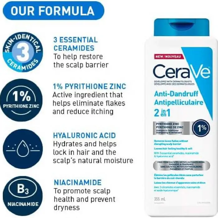 CeraVe 2-in-1 Anti-Dandruff Hydrating Shampoo and Conditioner 355ml - Image 2