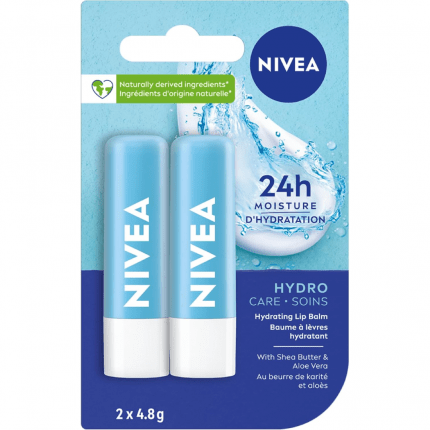 NIVEA Hydro Care Lip Balm Sticks, Duo Pack (2 x 4.8 g)