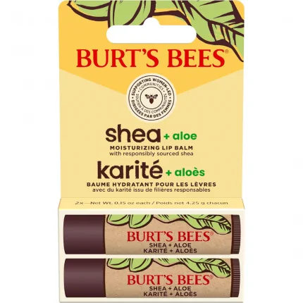 Burt's Bees 100% Natural Origin Moisturizing Lip Balm, Shea and Aloe, 2 Tubes