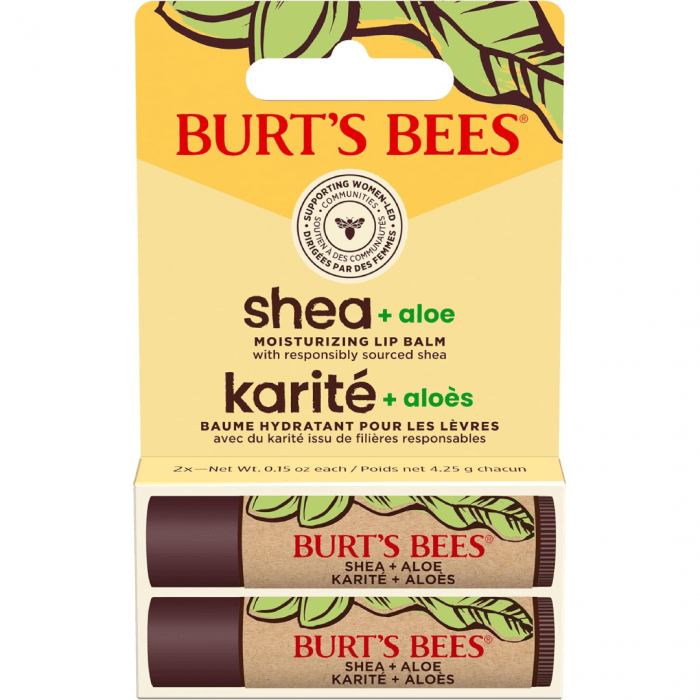 Burt's Bees 100% Natural Origin Moisturizing Lip Balm, Shea and Aloe, 2 Tubes