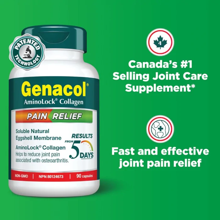 Genacol Pain Relief – Eggshell Membrane and Ultra-Hydrolyzed Collagen Peptides Joint Pain Relief Supplement 90 Capsules