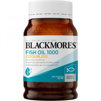 Blackmores Fish Oil 1000 Odourless | Maintains Heart, Skin, Eye & Brain Health | 200 Capsules