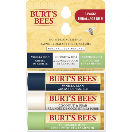 Burt's Bees Moisturizing Lip Balm for Dry Chapped Lips 100% Natural Origin, Assorted Flavours with Fruit Extracts, 3 Tubes, 4.25 g