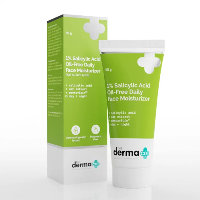 The Derma Co 1% Salicylic Acid Oil-Free Moisturizer - With Oat Extract, Lightweight, For Active Acne, 50 g