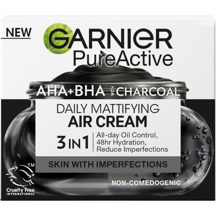 Garnier Pure Active AHA+BHA Charcoal Daily Mattifying Air Cream 50ml - Image 1