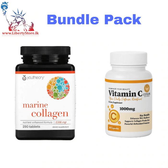 Bundle Pack Youtheory Marine Collagen (290 Tablets) & Ceylon Science Vitamin C (60 Capsules) - Image 1