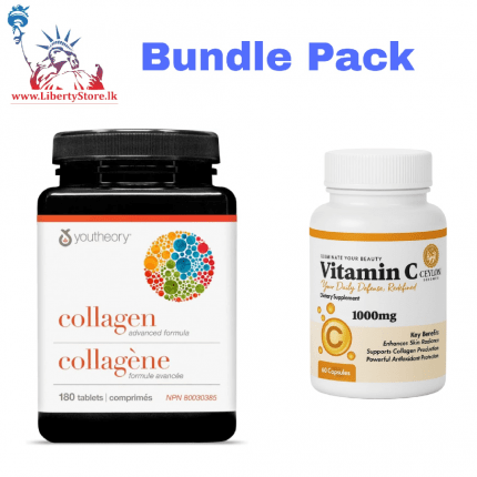 Bundle Pack Youtheory Collagen Advanced Formula With Vitamin C (180 Tablets) & Ceylon Science Vitamin C (60 Capsules)