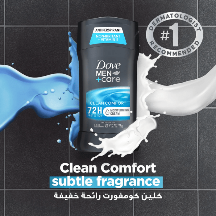 Dove Men+Care 72H Clean Comfort Antiperspirant Deodorant Stick 76g - Image 2